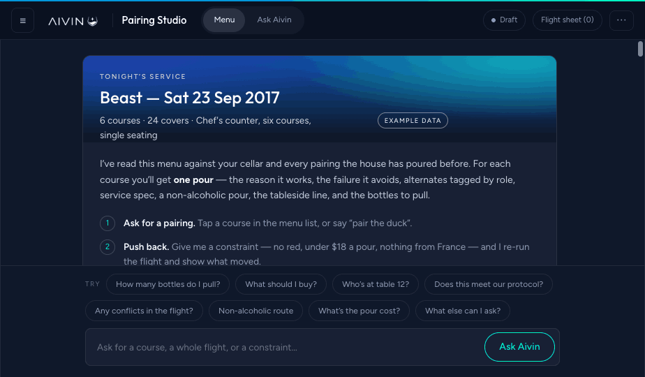 The working platform: Pairing Studio running on the demonstration cellar.